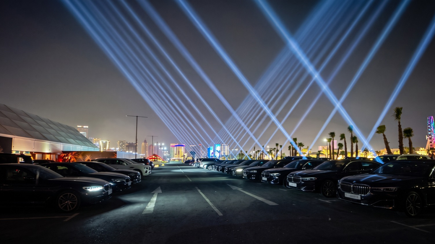 Night convoy under searchlights